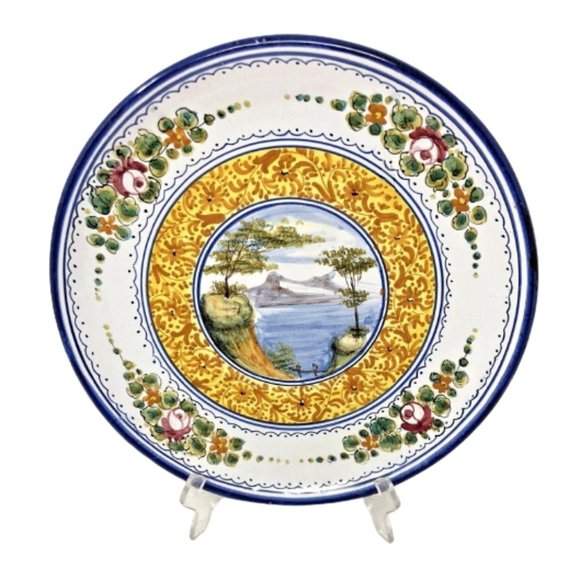 Vintage F.G. Deruta Signed Wall Plate Pictorial Hand Painted 12" Diameter Italy - Picture 5 of 8